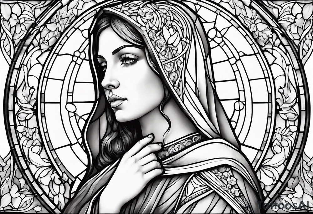 stained glass female saint tattoo idea