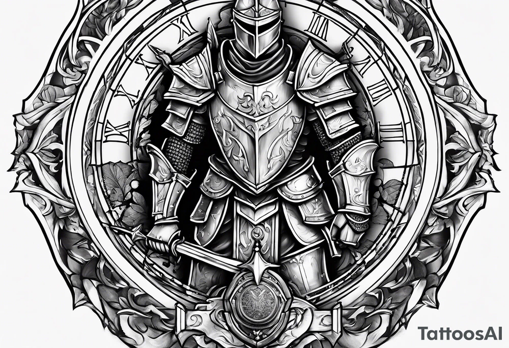 knight with heavy armor clock surround tattoo idea