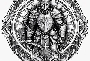 knight with heavy armor clock surround tattoo idea