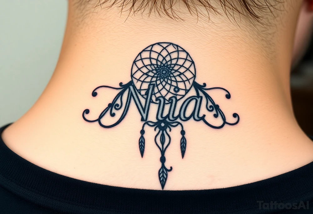 Name Nia in a dreamcatcher faded tattoo idea