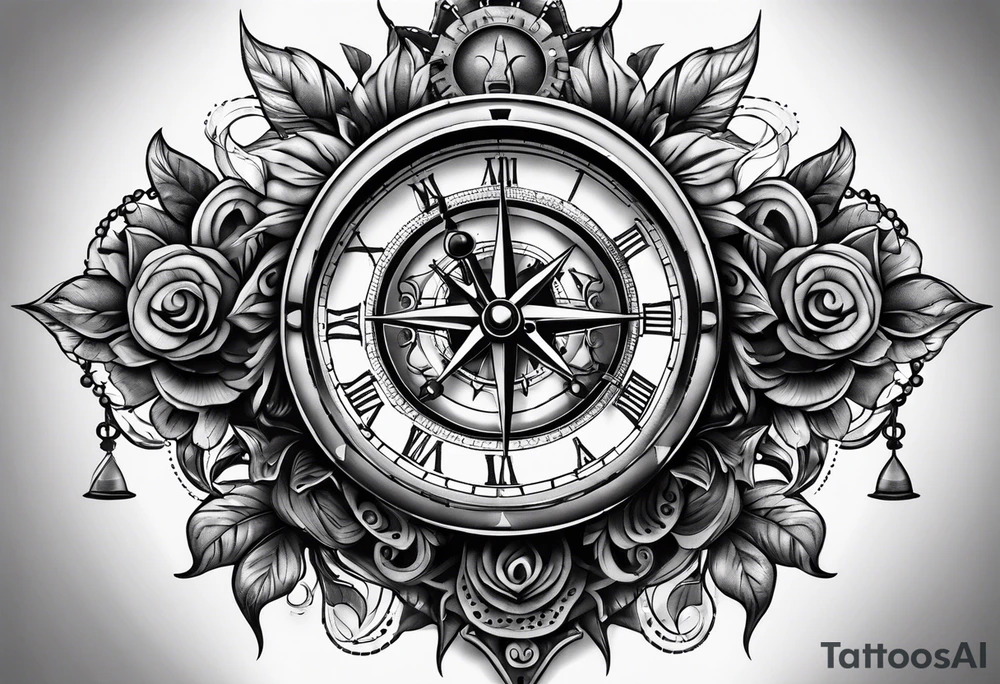 clock and compass tattoo idea