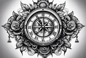 clock and compass tattoo idea
