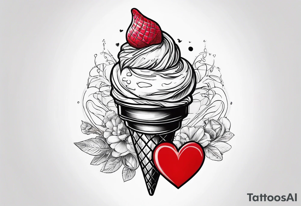 ice cream cone with one round scoop of ice cream and a red heart tattoo idea