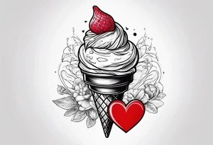 ice cream cone with one round scoop of ice cream and a red heart tattoo idea