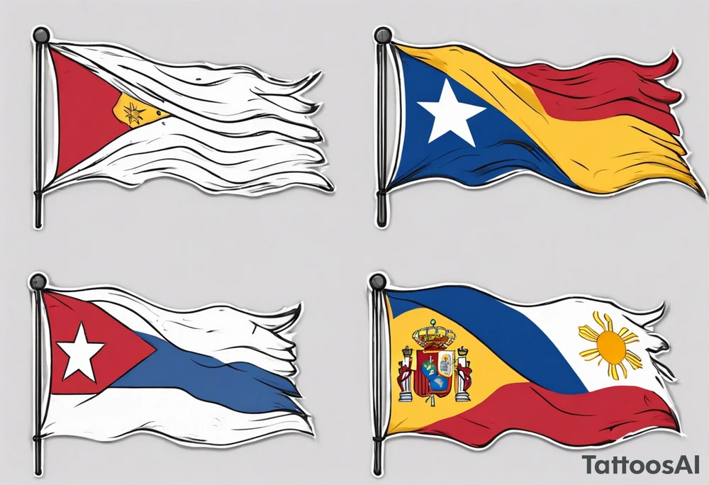 A single waving flag that is the Philippine flag to the left and the Spanish flag to the right tattoo idea