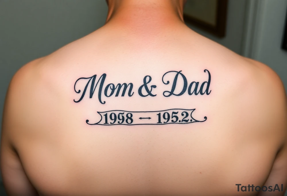 The words Mom & Dad woven together with the years 1958 & 1962 going through the center of it tattoo idea