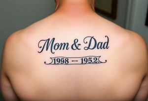 The words Mom & Dad woven together with the years 1958 & 1962 going through the center of it tattoo idea