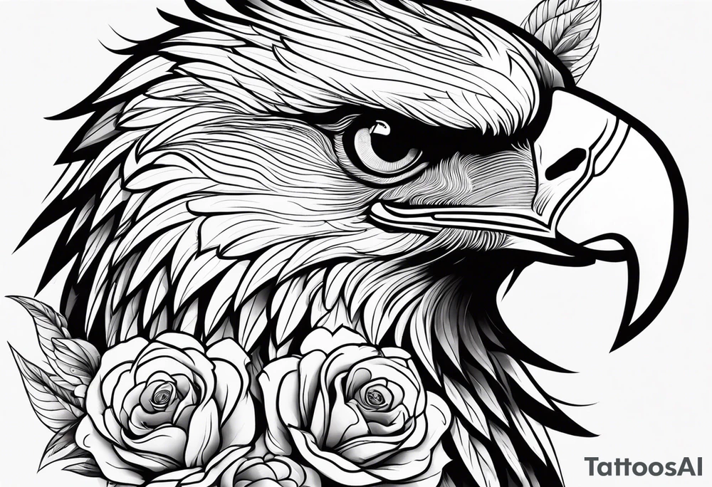 incorporate an eagle, with skull and flowers, can you make it vertical tattoo idea