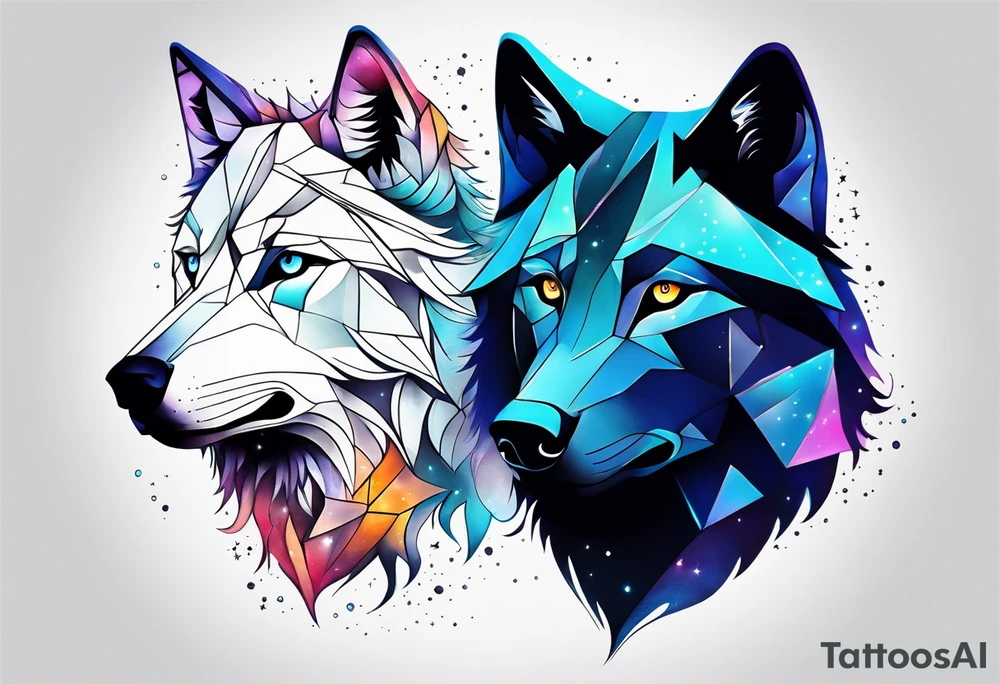 Constellation, two animal wolf, géométric tattoo idea