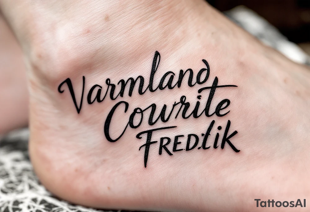 A combination of the words Värmland Cowrite Fredrik tattoo idea