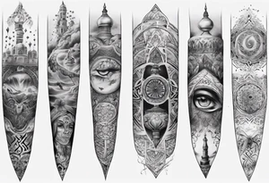 Full sleeve arabic theme realistic tattoo idea