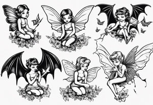 Tiny fairy flying with a bat tattoo idea