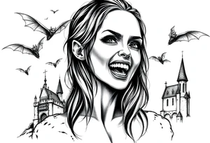 female vampire,bats,old castle,teeth. tattoo idea