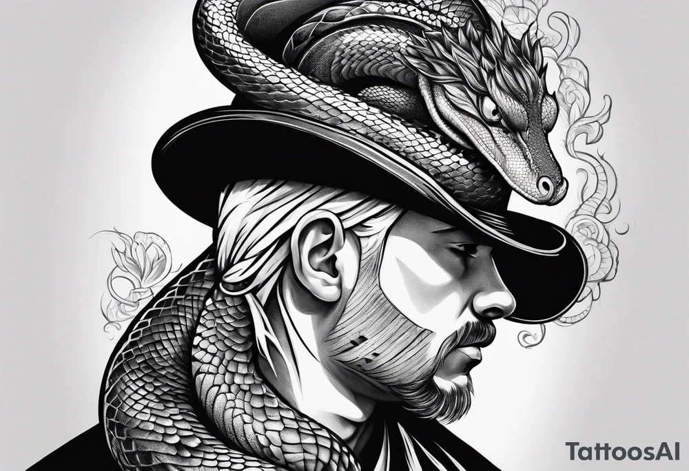 snake on man's head tattoo idea