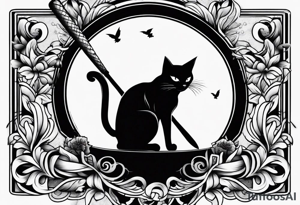 black cat hold a baseball bat tattoo idea
