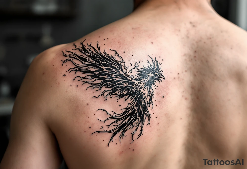 flaming phoenix with textxtue tattoo idea