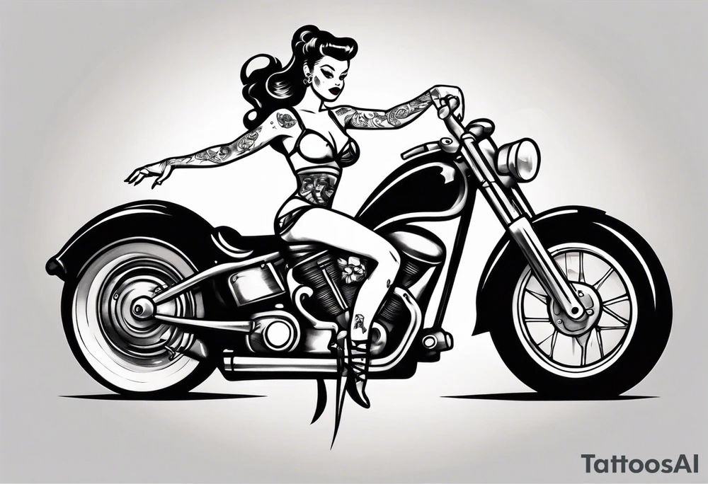 Pinup doll on motorcycle tattoo idea