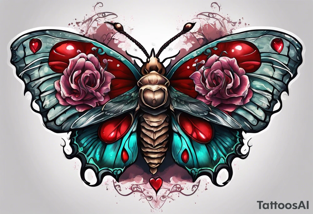 Death moth holding Anatomical Heart, bleeding tattoo idea