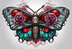 Death moth holding Anatomical Heart, bleeding tattoo idea