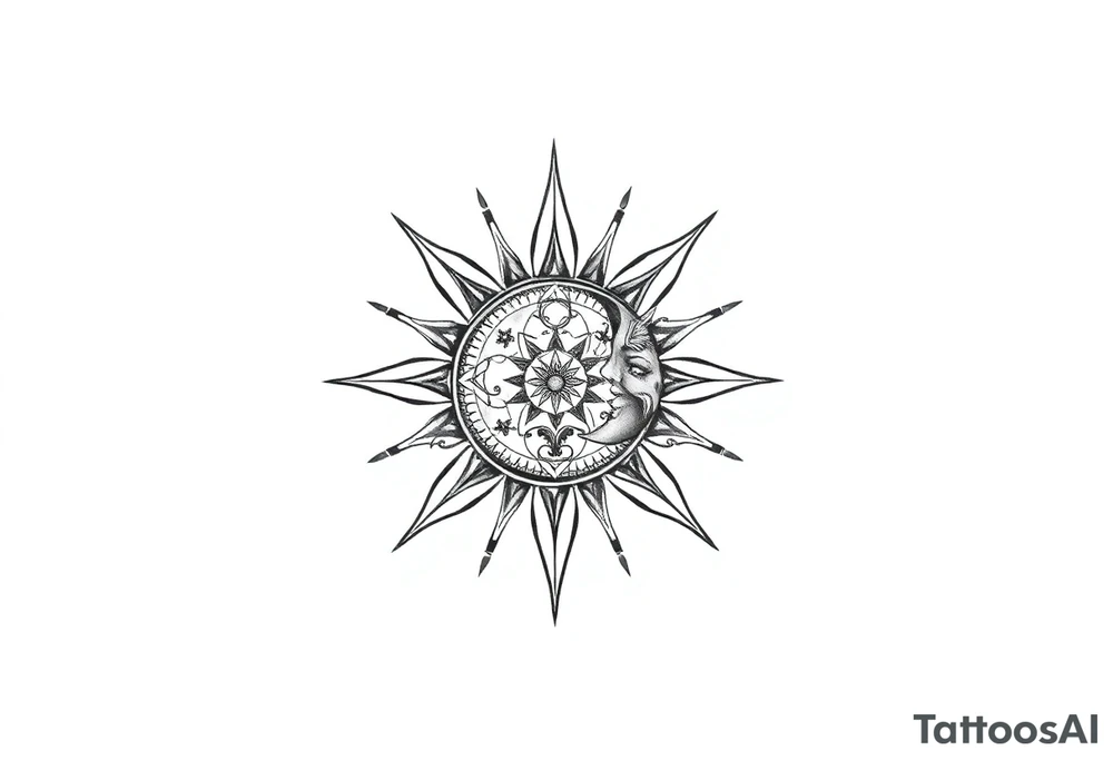 sun and moon with constellation patterns tattoo idea