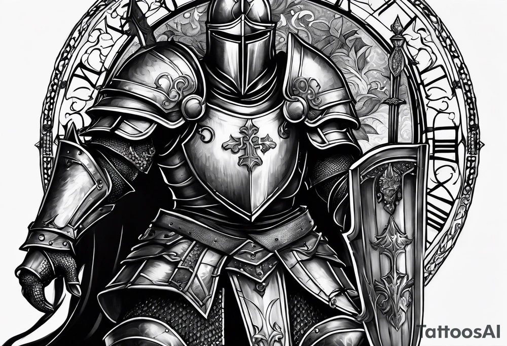 knight with heavy armor with clock and less detail tattoo idea knight with heavy armor with clock and less detail tattoo idea