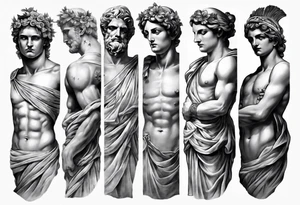GREEK STATUES 
ARM SLEEVE 
REALISTIC tattoo idea