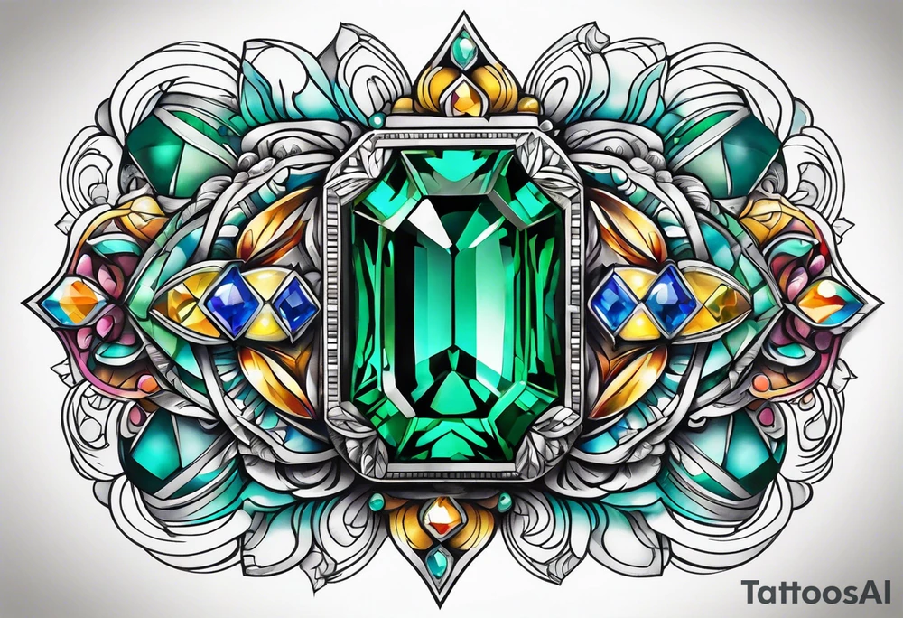 emerald gem, 2 sapphire gems, turquoise gem tattoo idea