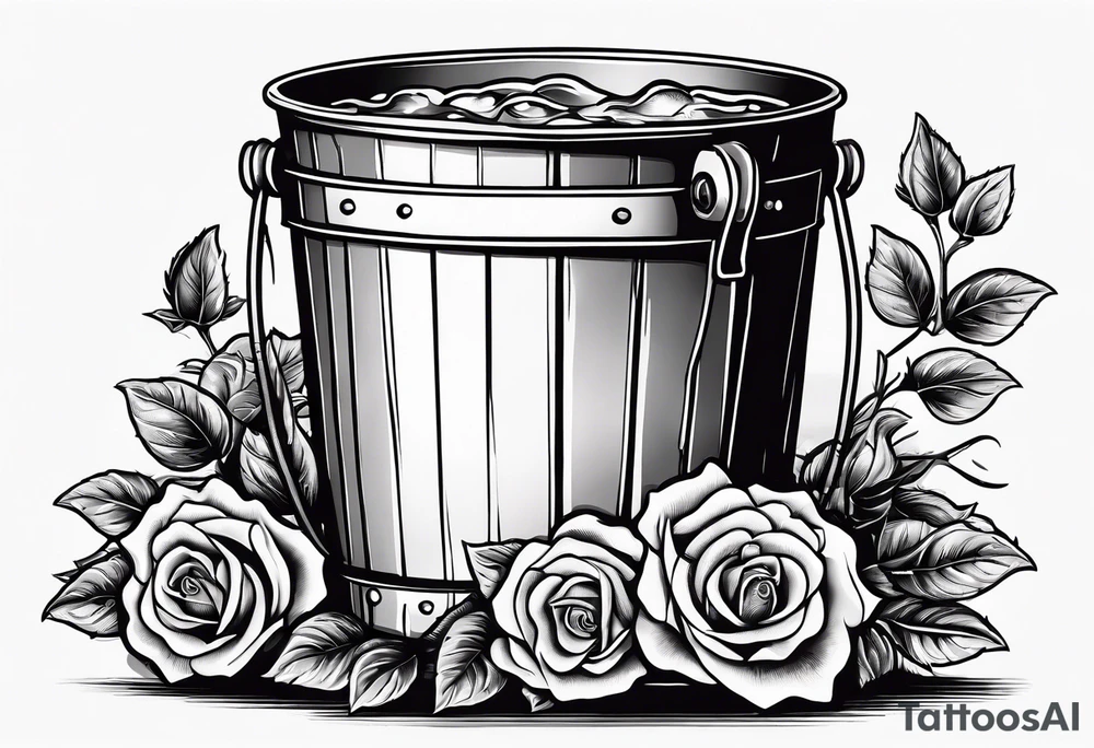 A bottle of beer and a stalk of rose in the bucket tattoo idea