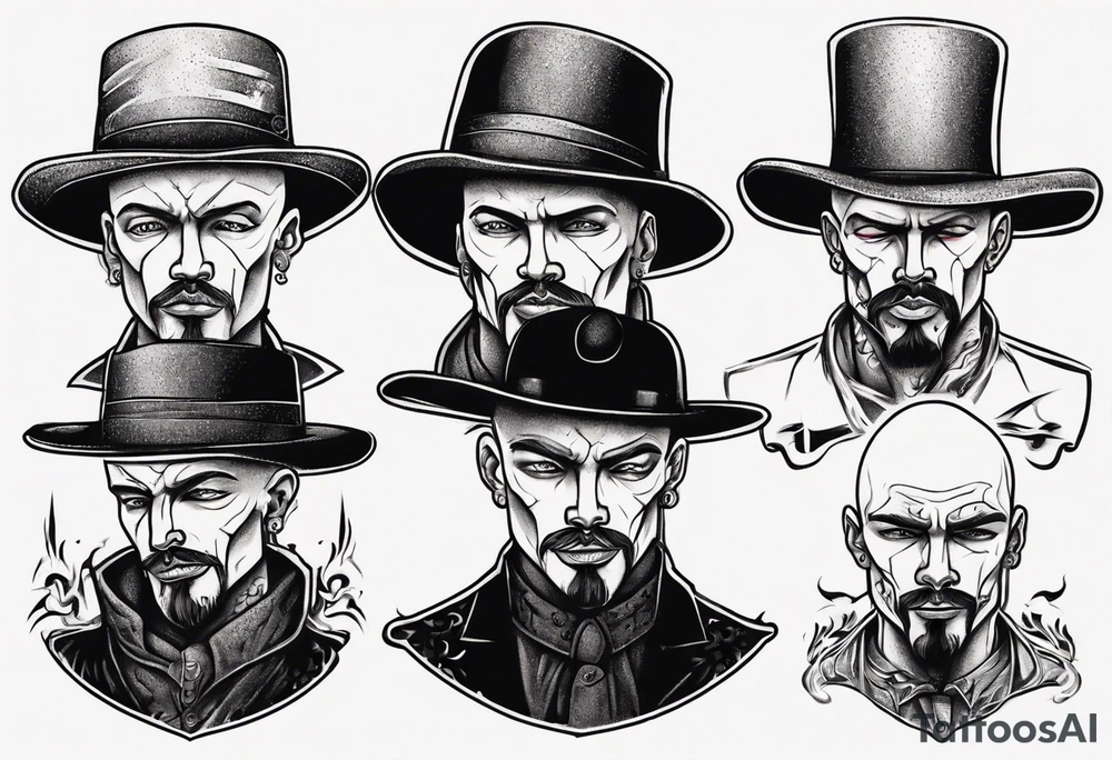 bald heartbroken man closeup goatee black hat tattoo idea