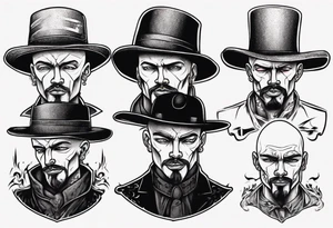 bald heartbroken man closeup goatee black hat tattoo idea