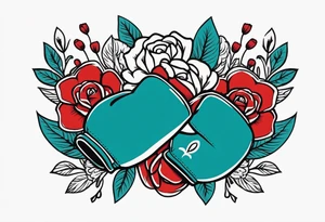 boxing gloves and flowers around the gloves  bold colors traditional old school vintage tattoo idea
