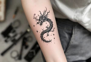 dragon japanese style sakura trees nebula tattoo idea