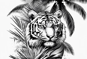 tiger climbing palm tree tattoo idea