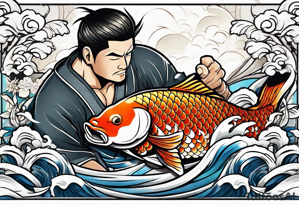 Kintaro doing a ju jitsu rear naked choke to a koi fish tattoo idea