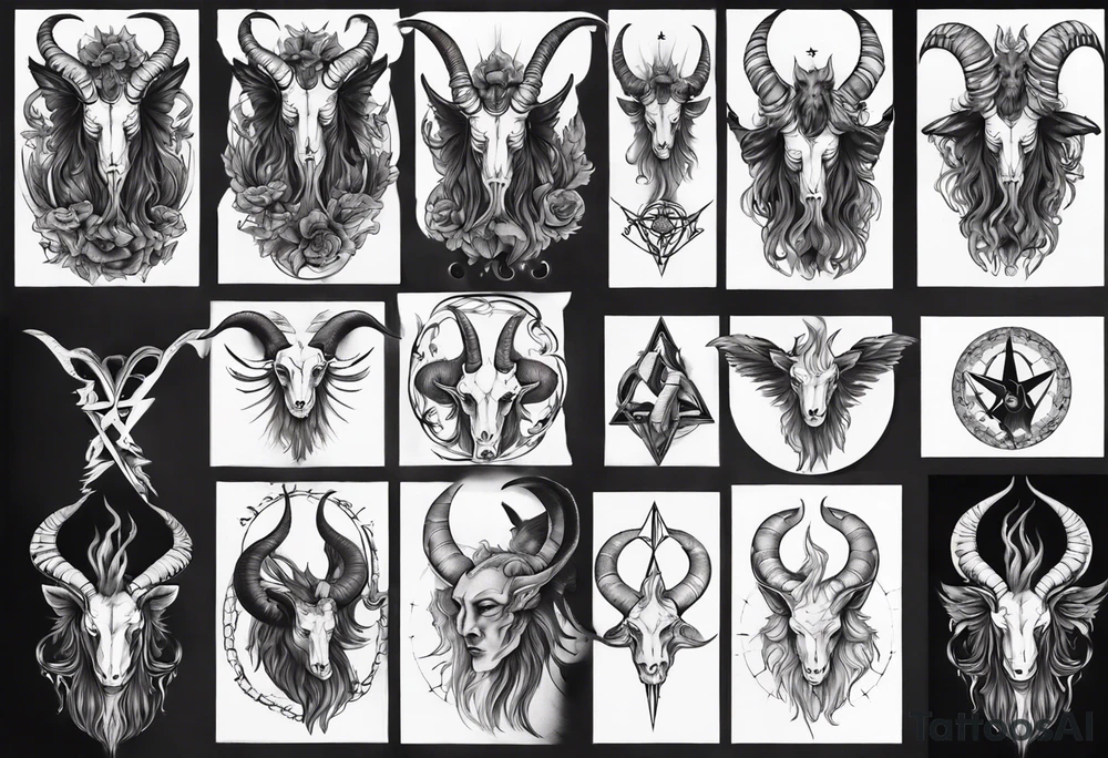 Baphomet full sleeve high contrast human like tattoo idea