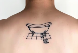 Clawfoot bathtub on tile floor with lily growing out of floor tattoo idea