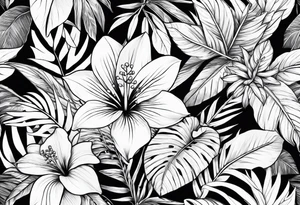 Tropical flower leaves tattoo idea