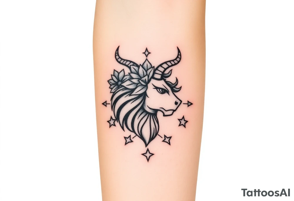 Capricorn head and body y starsign  10x10 cm 

Flowers or stars tattoo idea