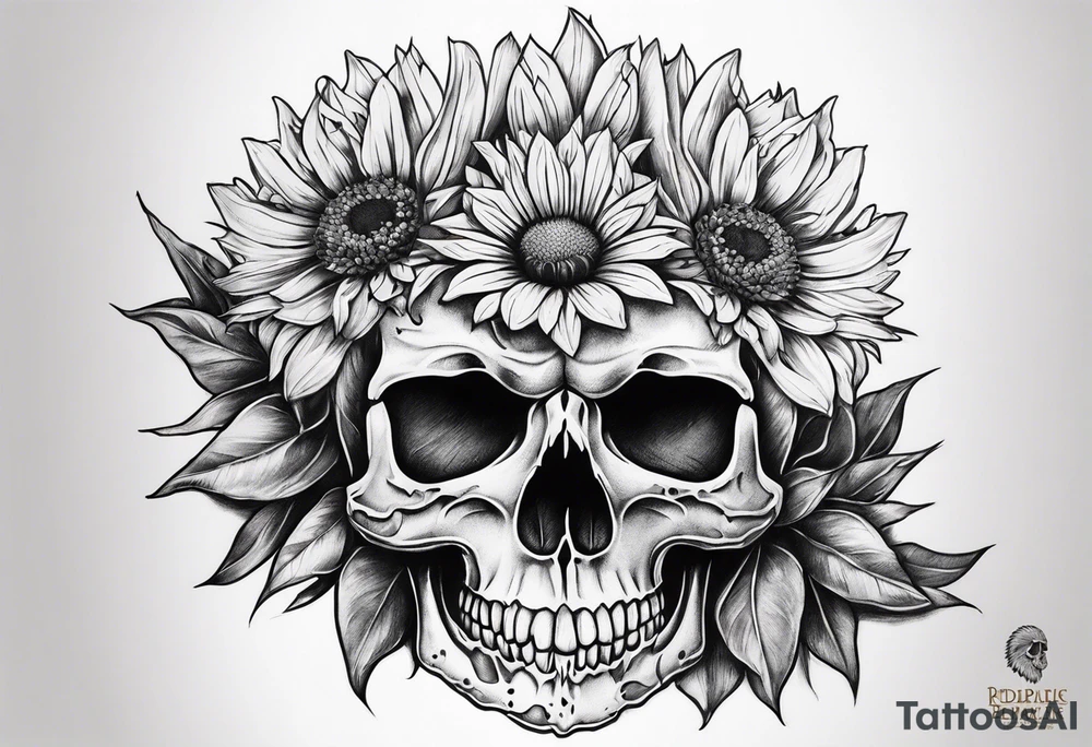 Indian blanket flower skull tattoo idea