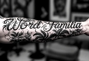 Word Familia, with little puerto rican jungle details included tattoo idea