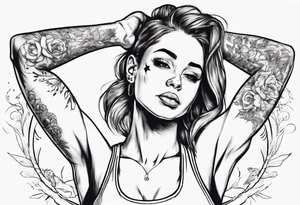 Cute girl stretching he arms above her head. She is wearing a sleeveless shirt tattoo idea