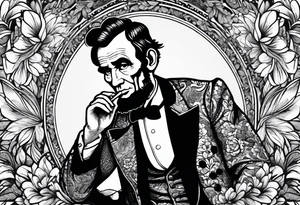Abraham Lincoln smoking a cigar  in a flowered suit jacket doing karate tattoo idea