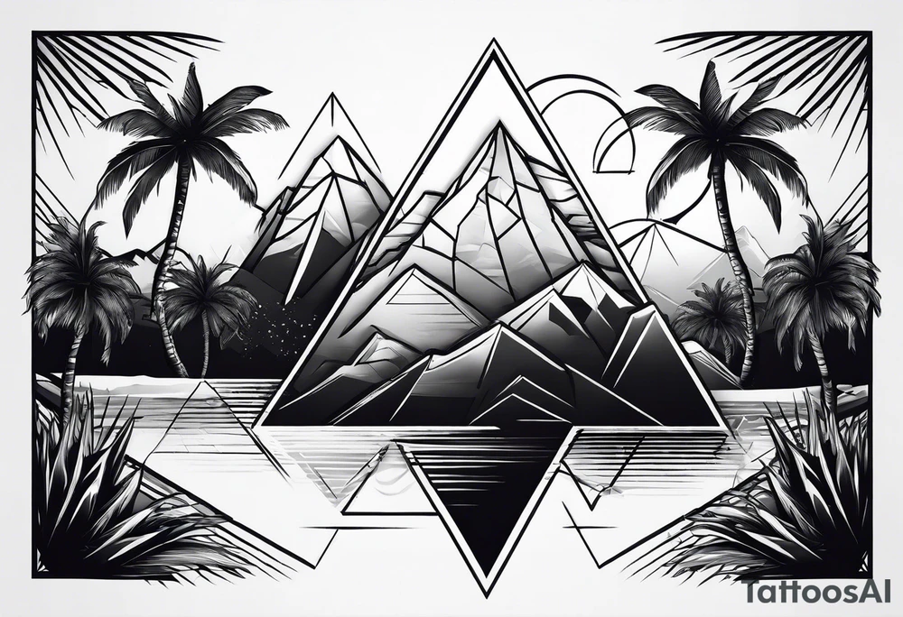 Mountains in a triangle with palm trees tattoo idea