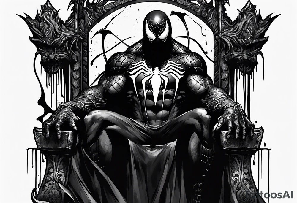 Venom on the throne with paint drip with Kobe’s black mamba symbol on the chest tattoo idea