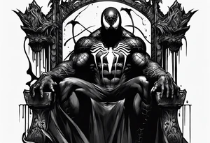 Venom on the throne with paint drip with Kobe’s black mamba symbol on the chest tattoo idea