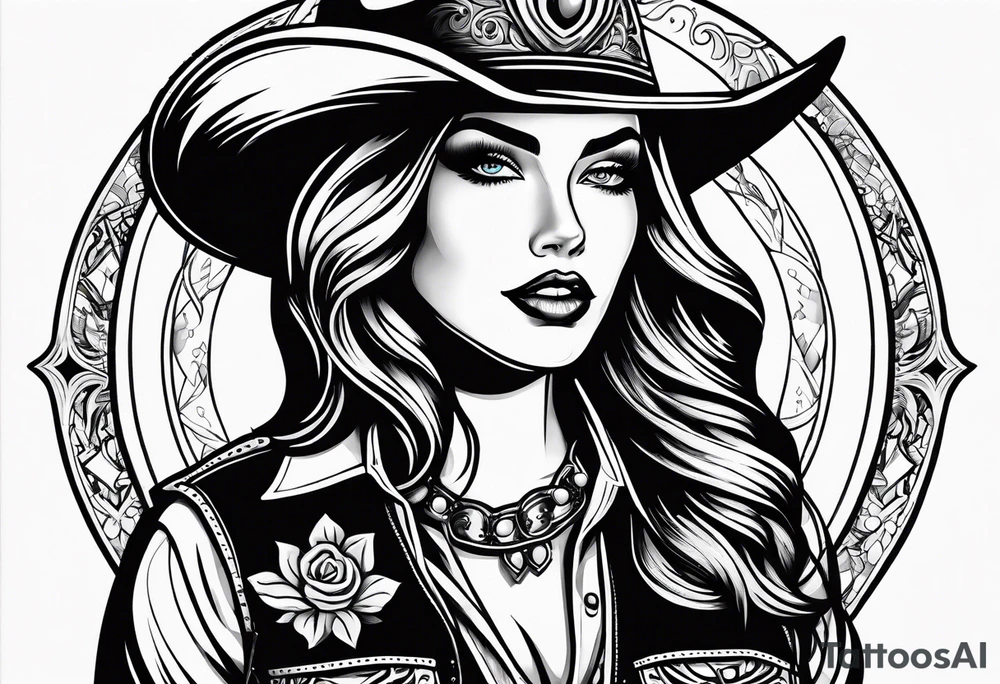 American traditional cowgirl tattoo idea