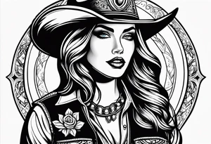 American traditional cowgirl tattoo idea