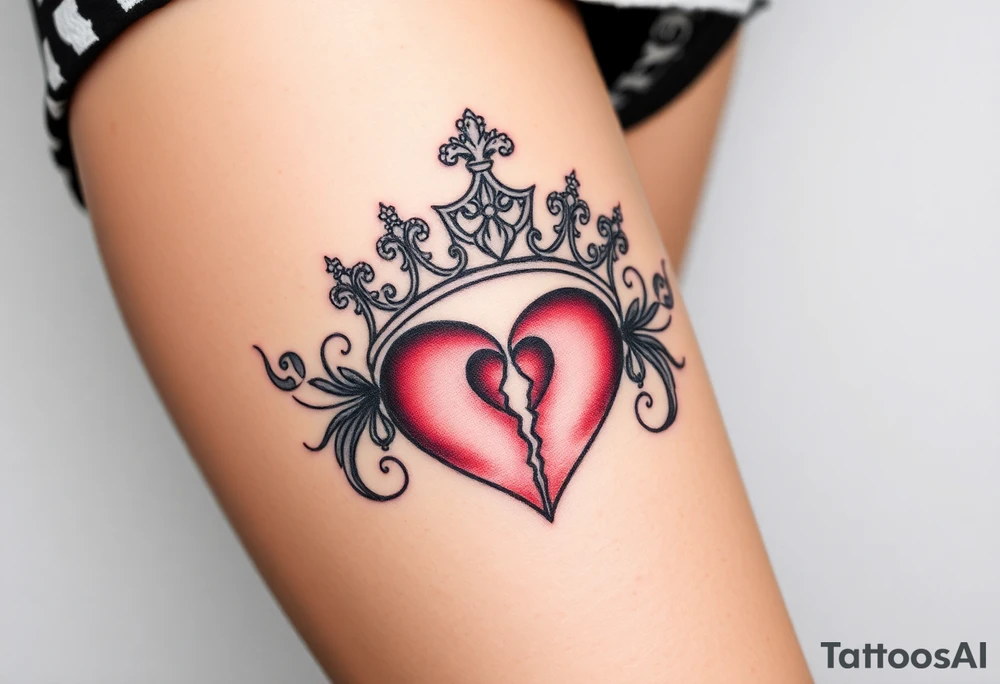 Powerful, crown, queen, broken heart tattoo idea
