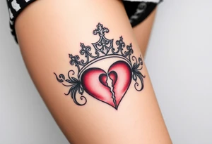 Powerful, crown, queen, broken heart tattoo idea