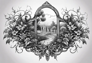 Leafy vines with grave yard tattoo idea